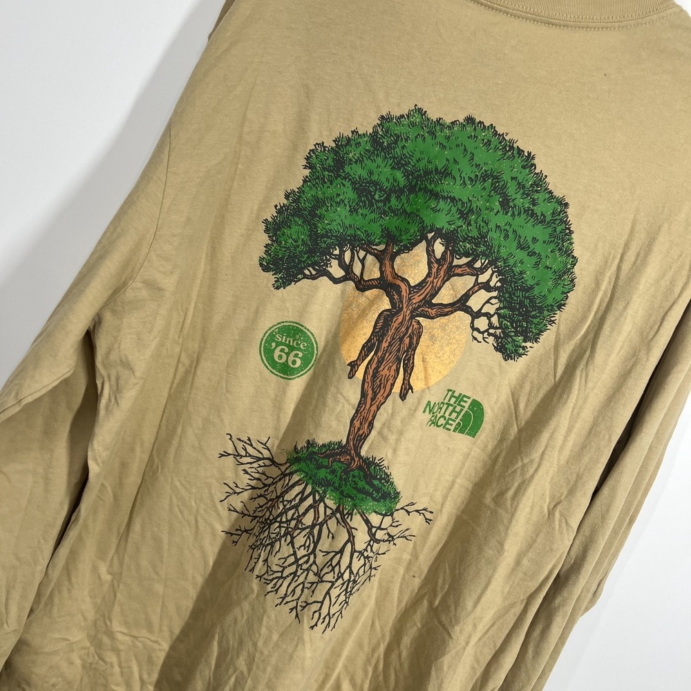The North Face Shyness T Shirt Mens XL Khaki Stone Graphic Outdoor Hiking LS NEW